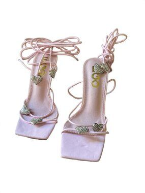 Sexy Strappy New EGO Pink Crystal Heart Heels sz 5